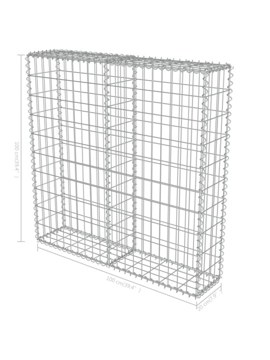 Gabionová zeď s kryty z pozinkované oceli 100 x 20 x 100 cm