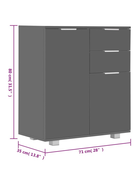 Příborník šedý s vysokým leskem 71x35x80 cm kompozitní dřevo