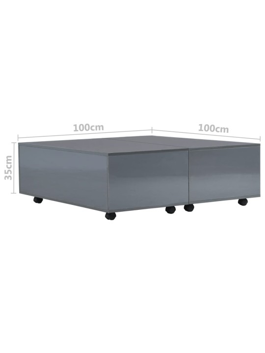 Konferenční stolek šedý s vysokým leskem 100 x 100 x 35 cm