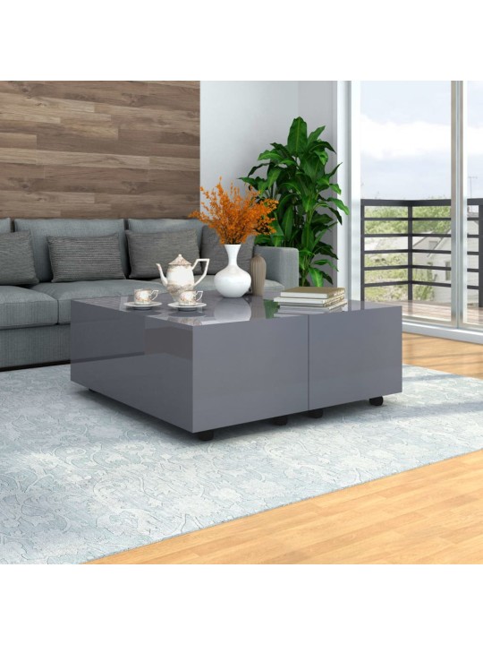Konferenční stolek šedý s vysokým leskem 100 x 100 x 35 cm