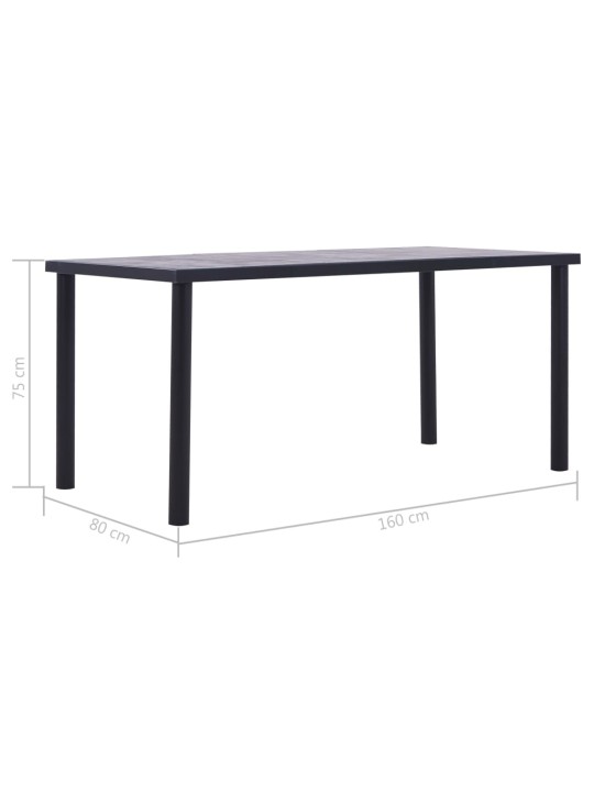 Jídelní stůl černý a betonově šedý 160 x 80 x 75 cm MDF