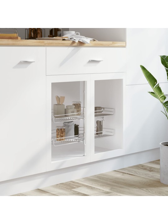 2patrový kuchyňský drátěný koš stříbrný 180 stupňů 75x38x80 cm