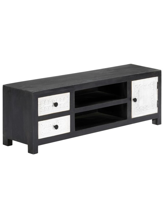 Ručně vyřezávaný tv stolek šedo-bílý 120x30x40 cm masivní mango