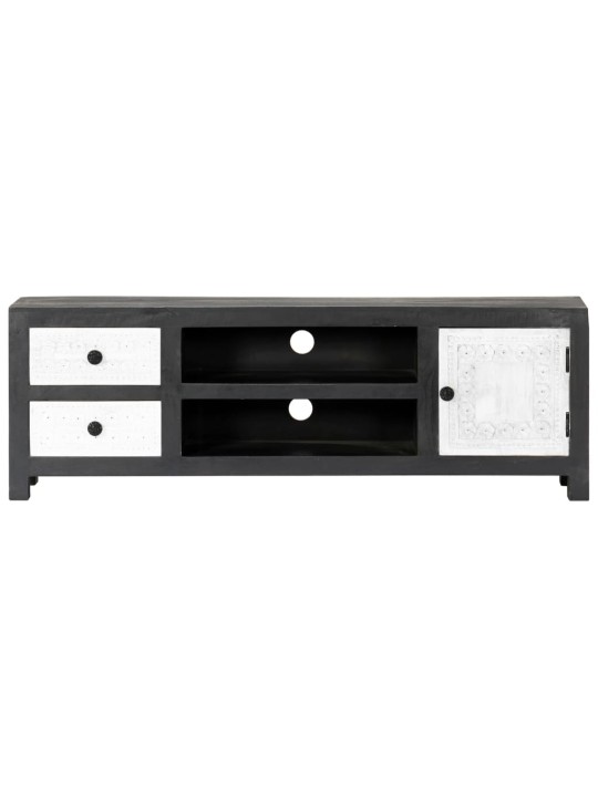 Ručně vyřezávaný tv stolek šedo-bílý 120x30x40 cm masivní mango