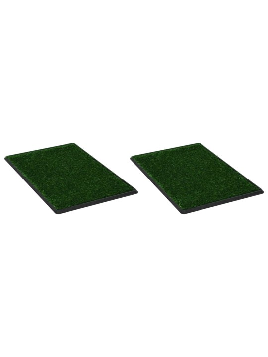 Toalety pro psy 2 ks s nádobou a umělou trávou zelené 76x51x3cm