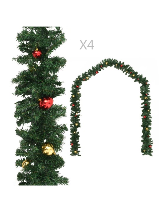 Vánoční girlandy 4 ks s baňkami zelené 270 cm PVC