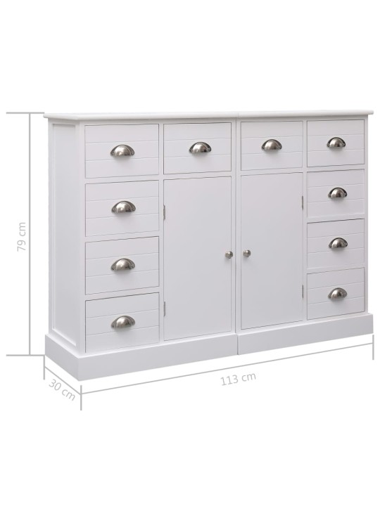Příborník s 10 zásuvkami bílý 113 x 30 x 79 cm dřevo