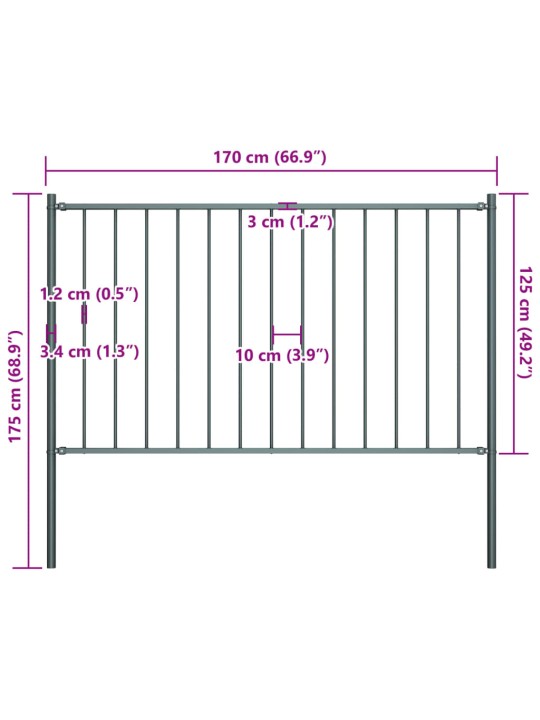 Plotový dílec se sloupky ocel práškový lak 1,7 x 1,25 m uhlový