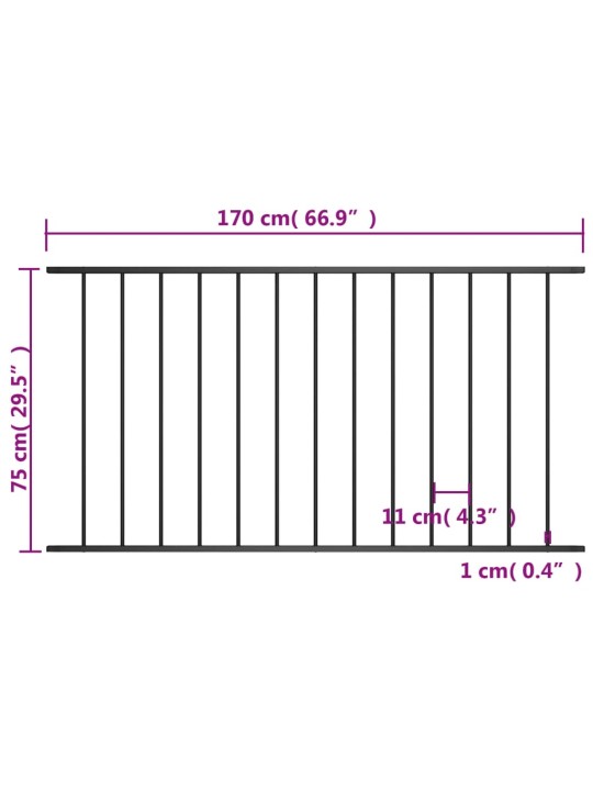 Plotový dílec ocel s práškovým lakem 1,7 x 0,75 cm černý