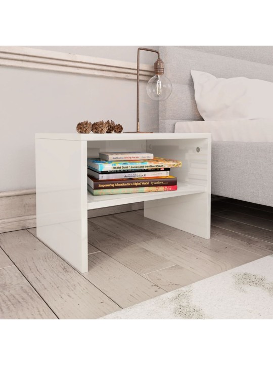 Noční stolek bílý s vysokým leskem 40x30x30 cm kompozitní dřevo