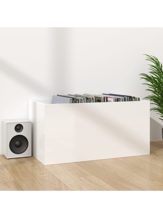 Úložný box na LP desky lesklý bílý 71x34x36 cm kompozitní dřevo