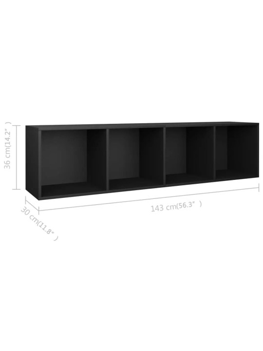 Knihovna / TV skříňka černá 36 x 30 x 143 cm kompozitní dřevo