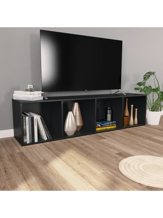 Knihovna / TV skříňka černá 36 x 30 x 143 cm kompozitní dřevo