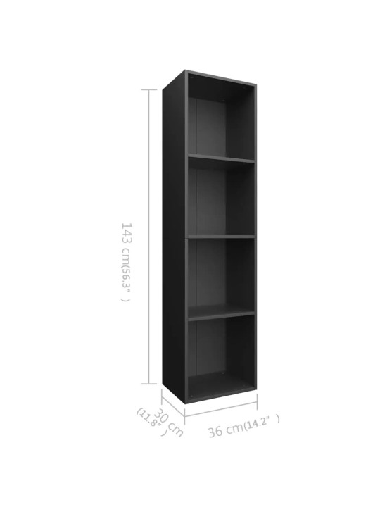 Knihovna / TV skříňka černá 36 x 30 x 143 cm kompozitní dřevo