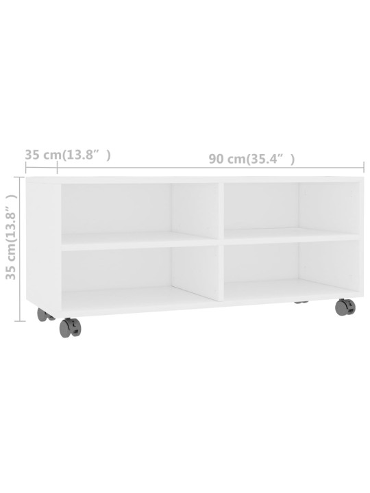 TV stolek s kolečky bílý 90 x 35 x 35 cm kompozitní dřevo