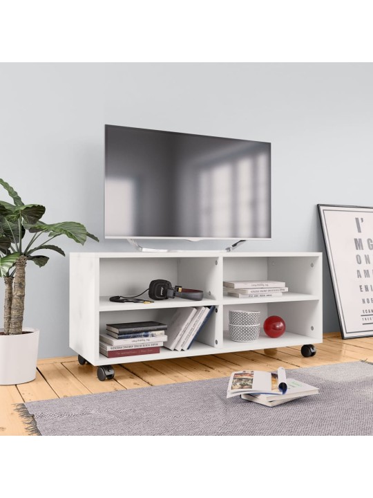 TV stolek s kolečky bílý 90 x 35 x 35 cm kompozitní dřevo