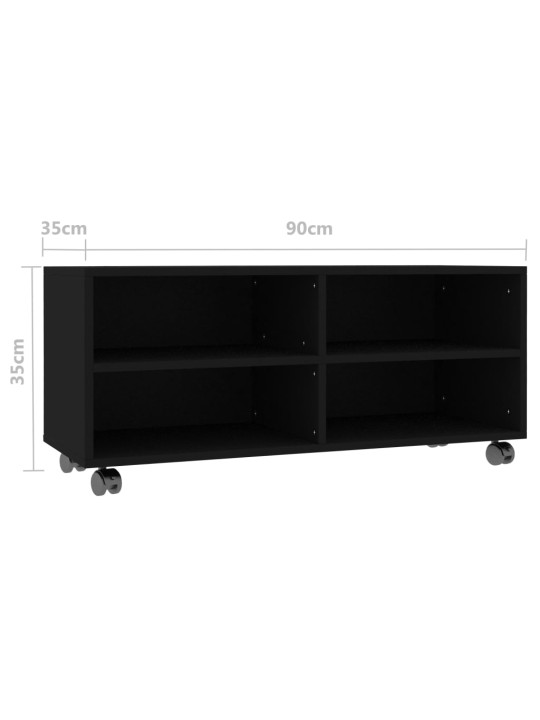 TV stolek s kolečky černý 90 x 35 x 35 cm kompozitní dřevo