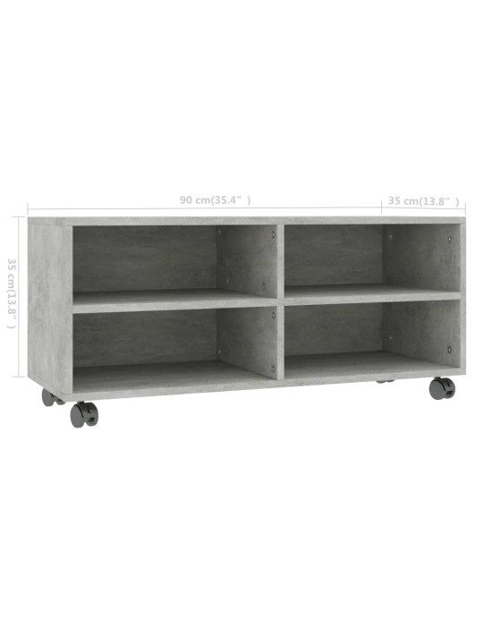 TV stolek s kolečky betonově šedý 90x35x35 cm kompozitní dřevo