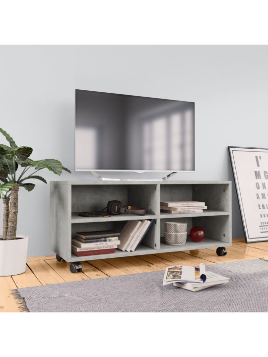 TV stolek s kolečky betonově šedý 90x35x35 cm kompozitní dřevo