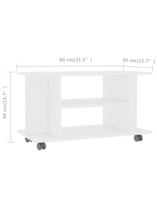 TV stolek s kolečky bílý 80 x 40 x 45 cm kompozitní dřevo