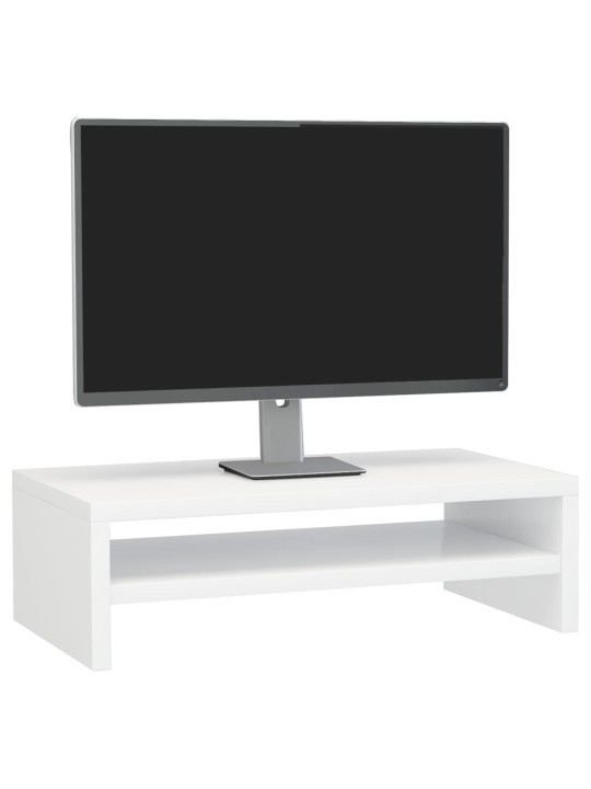 Stojan na monitor bílý vysoký lesk 42x24x13 cm kompozitní dřevo