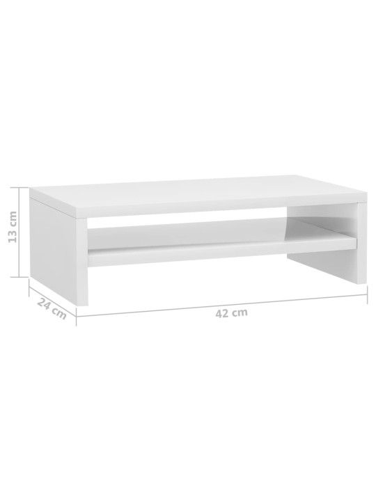 Stojan na monitor bílý vysoký lesk 42x24x13 cm kompozitní dřevo