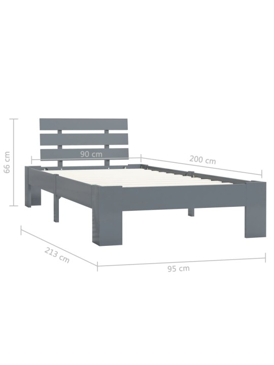 Rám postele šedý masivní borové dřevo 90 x 200 cm