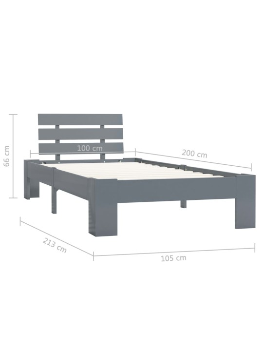 Rám postele šedý masivní borové dřevo 100 x 200 cm