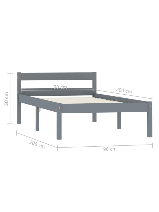 Rám postele šedý masivní borové dřevo 90 x 200 cm