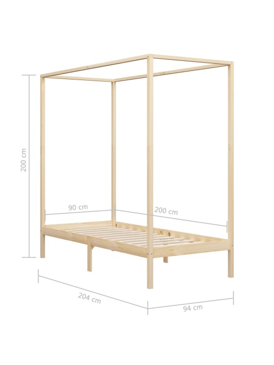 Rám postele s nebesy masivní borové dřevo 90 x 200 cm