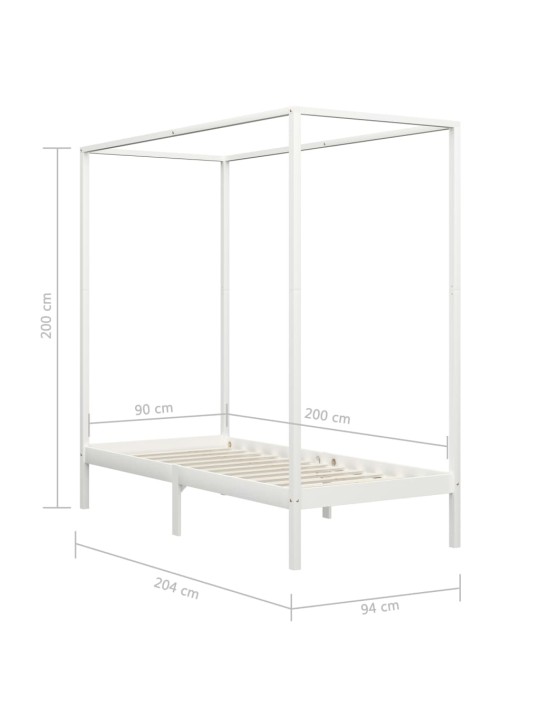 Rám postele s nebesy bílý masivní borové dřevo 90 x 200 cm