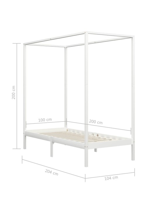 Rám postele s nebesy bílý masivní borové dřevo 100 x 200 cm