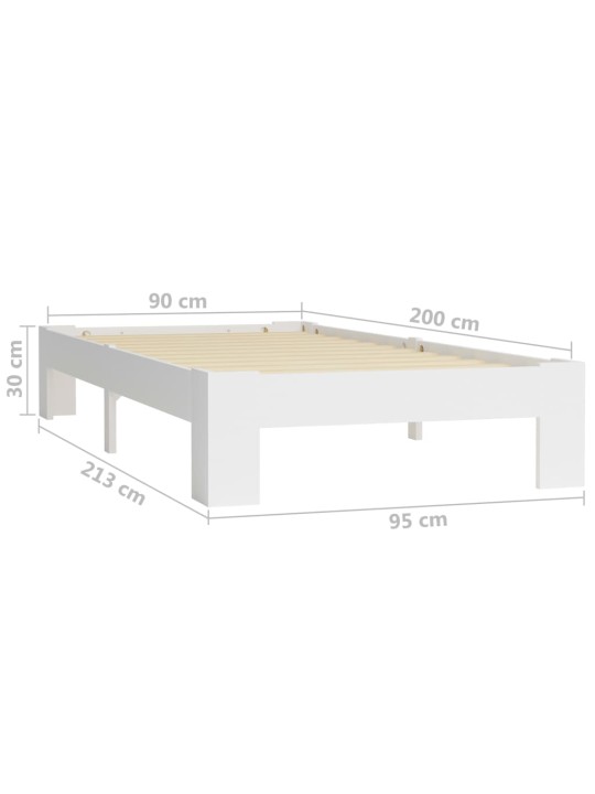 Rám postele bílý masivní borové dřevo 90 x 200 cm