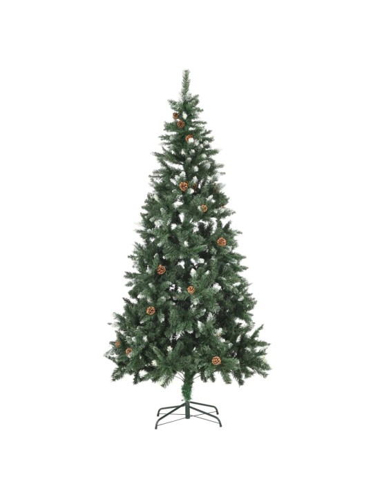 Umělý vánoční stromek se šiškami a bílými třpytkami 210 cm