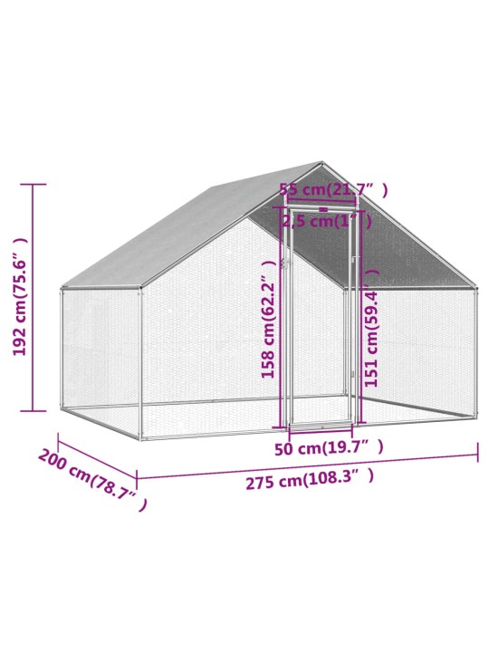 Venkovní klec pro kuřata 2,75 x 2 x 1,92 m pozinkovaná ocel
