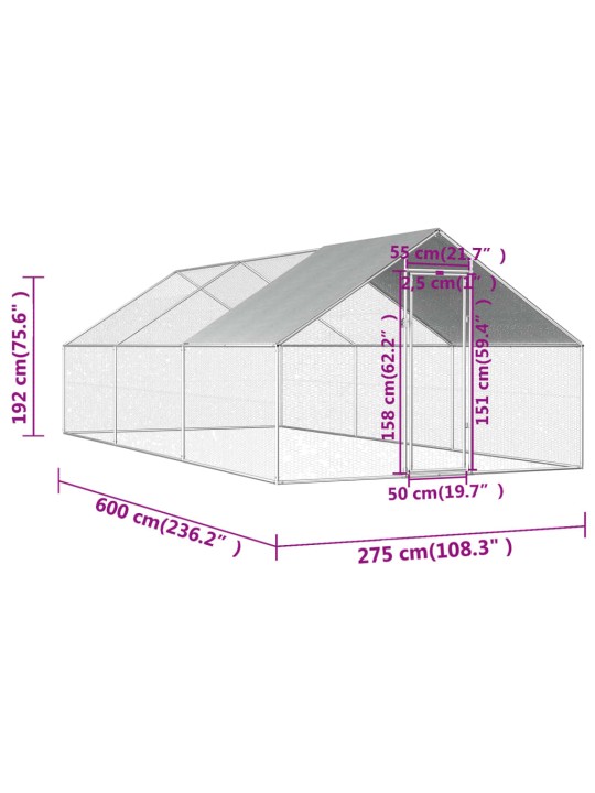 Venkovní klec pro kuřata 2,75 x 6 x 1,92 m pozinkovaná ocel