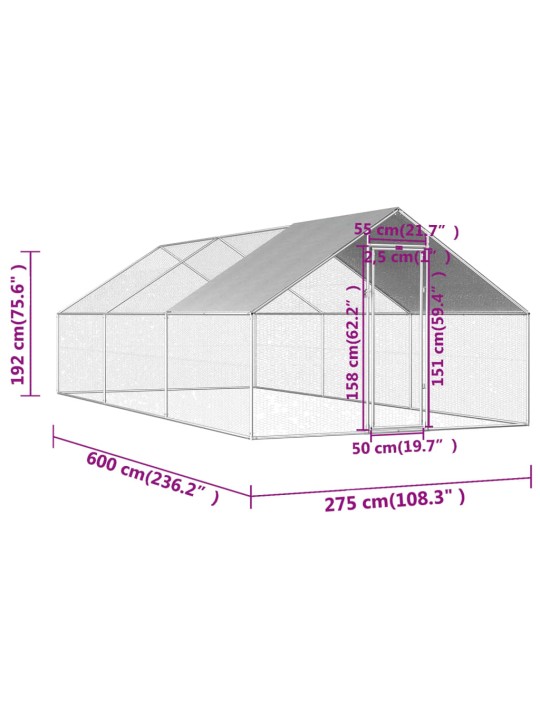 Venkovní klec pro kuřata 2,75 x 8 x 1,92 m pozinkovaná ocel