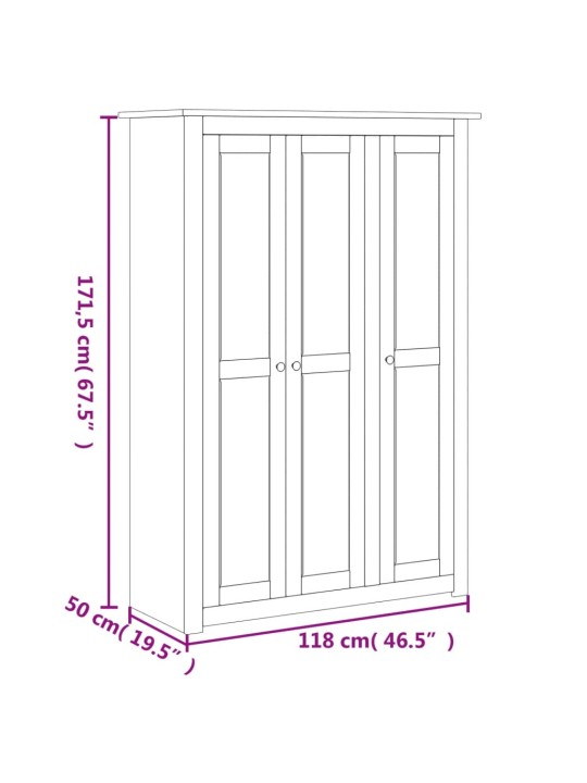 Šatní skříň se 3 dveřmi 118x50x171,5 cm borovice řada Panama