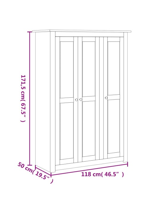 Šatní skříň se 3 dveřmi šedá 118x50x171,5 cm borovice Panama