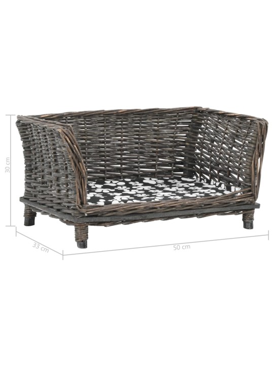Pelíšek pro psy s poduškou šedý 50 x 33 x 30 cm přírodní vrba