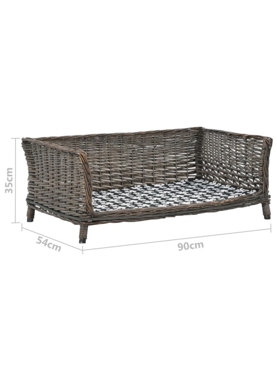 Pelíšek pro psy s poduškou šedý 90 x 54 x 35 cm přírodní vrba