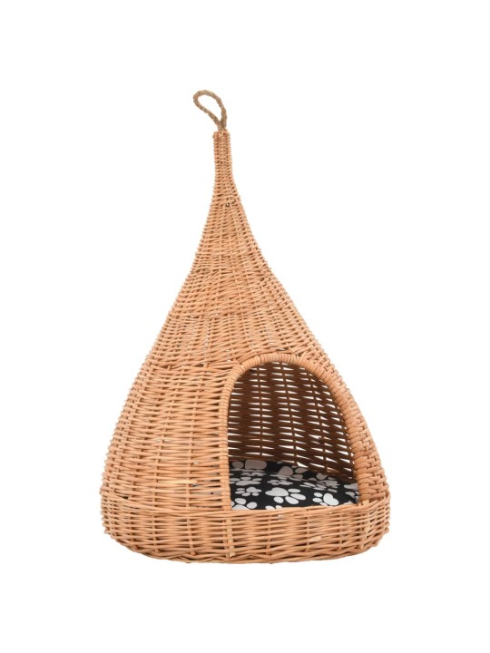 Domeček pro kočky s poduškou 40 x 60 cm přírodní vrba týpí
