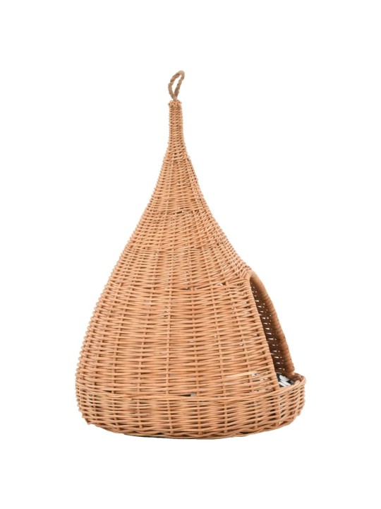 Domeček pro kočky s poduškou 40 x 60 cm přírodní vrba týpí