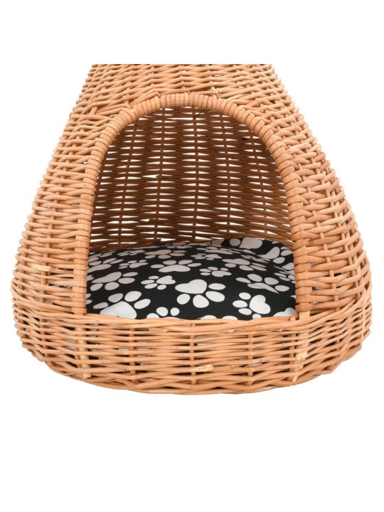 Domeček pro kočky s poduškou 40 x 60 cm přírodní vrba týpí
