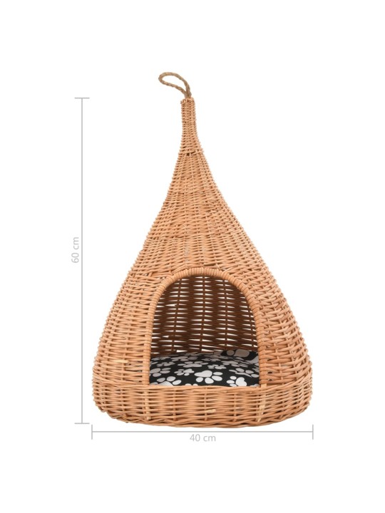 Domeček pro kočky s poduškou 40 x 60 cm přírodní vrba týpí