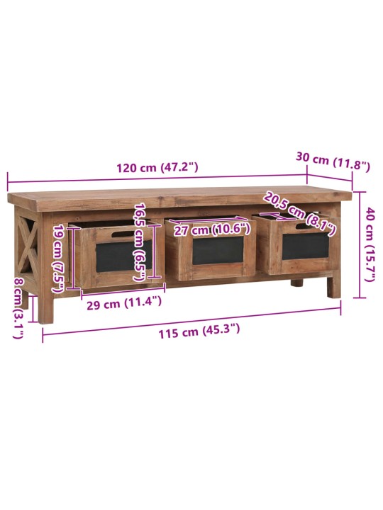 Tv stolek se 3 zásuvkami 120 x 30 x 40 cm masivní mahagon
