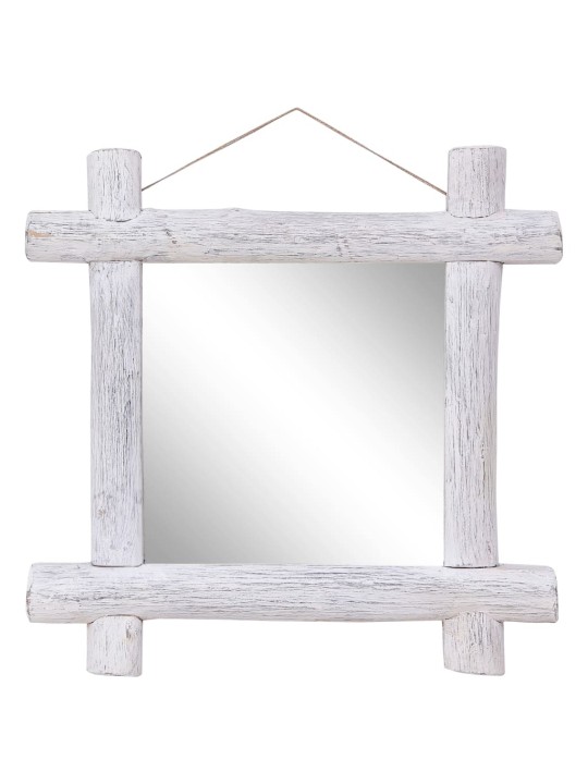 Dřevěné zrcadlo bílé 70 x 70 cm masivní recyklované dřevo