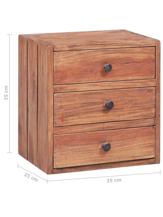 Noční stolek se 3 zásuvkami 35 x 25 x 35 cm masivní mahagon