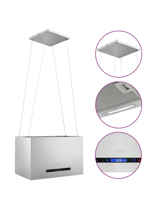 Závěsná ostrůvková digestoř dotykový senzor LCD 55cm nerez ocel