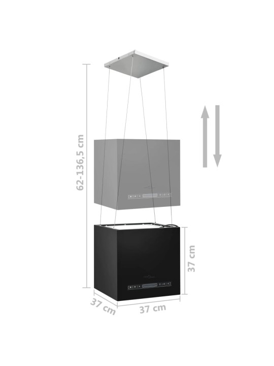 Závěsná ostrůvková digestoř dotykový LCD 37 cm práškovaná ocel